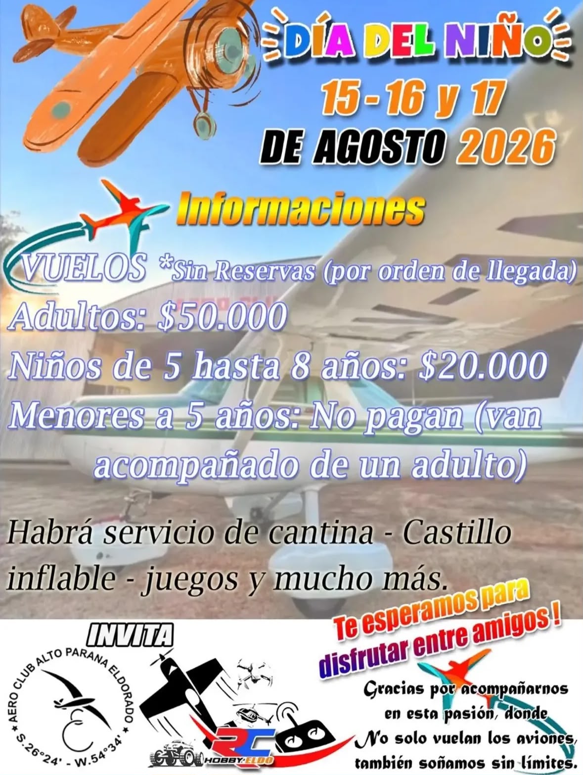 Invitan a celebrar el Día del Niño en el Aeroclub Alto Paraná Eldorado 3